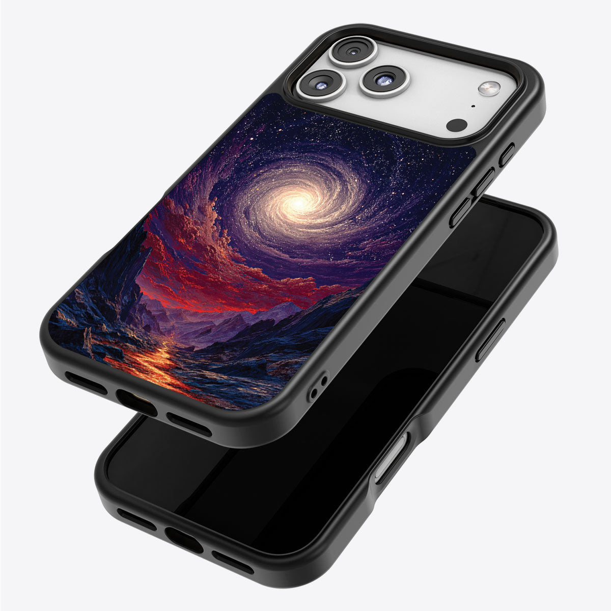 Cosmic Vortex iPhone 17 Pro Max case – back and side view