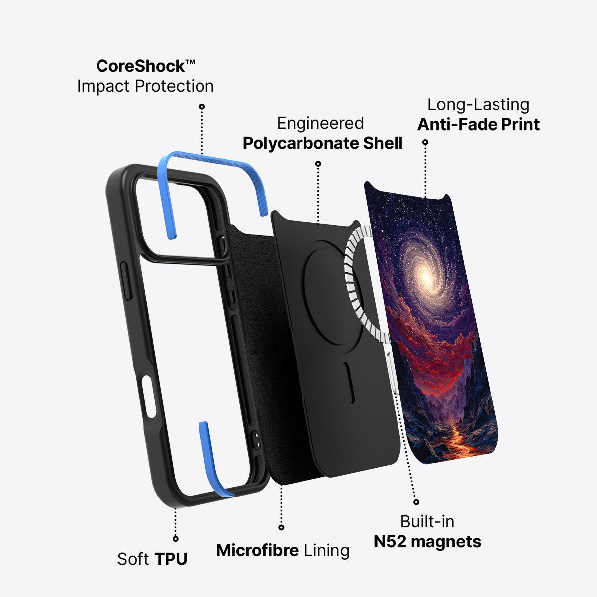 iPhone 17 Pro Max case construction – Cosmic Vortex phone case