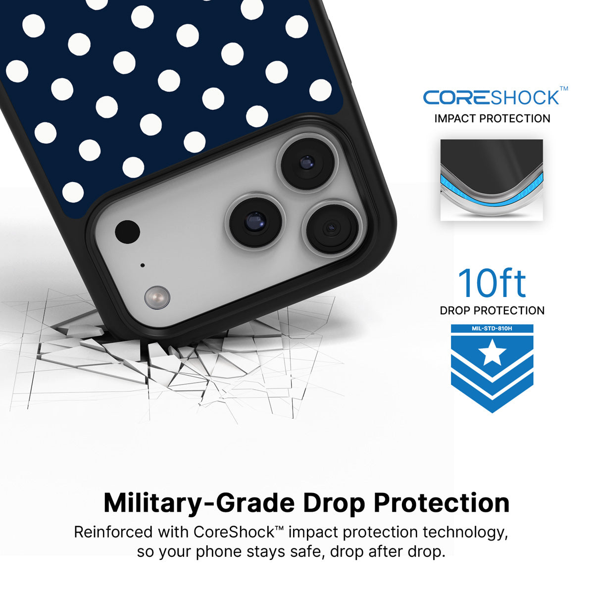 Navy Polka Dot iPhone 17 Pro Max Case – Deep Sea | MagSafe