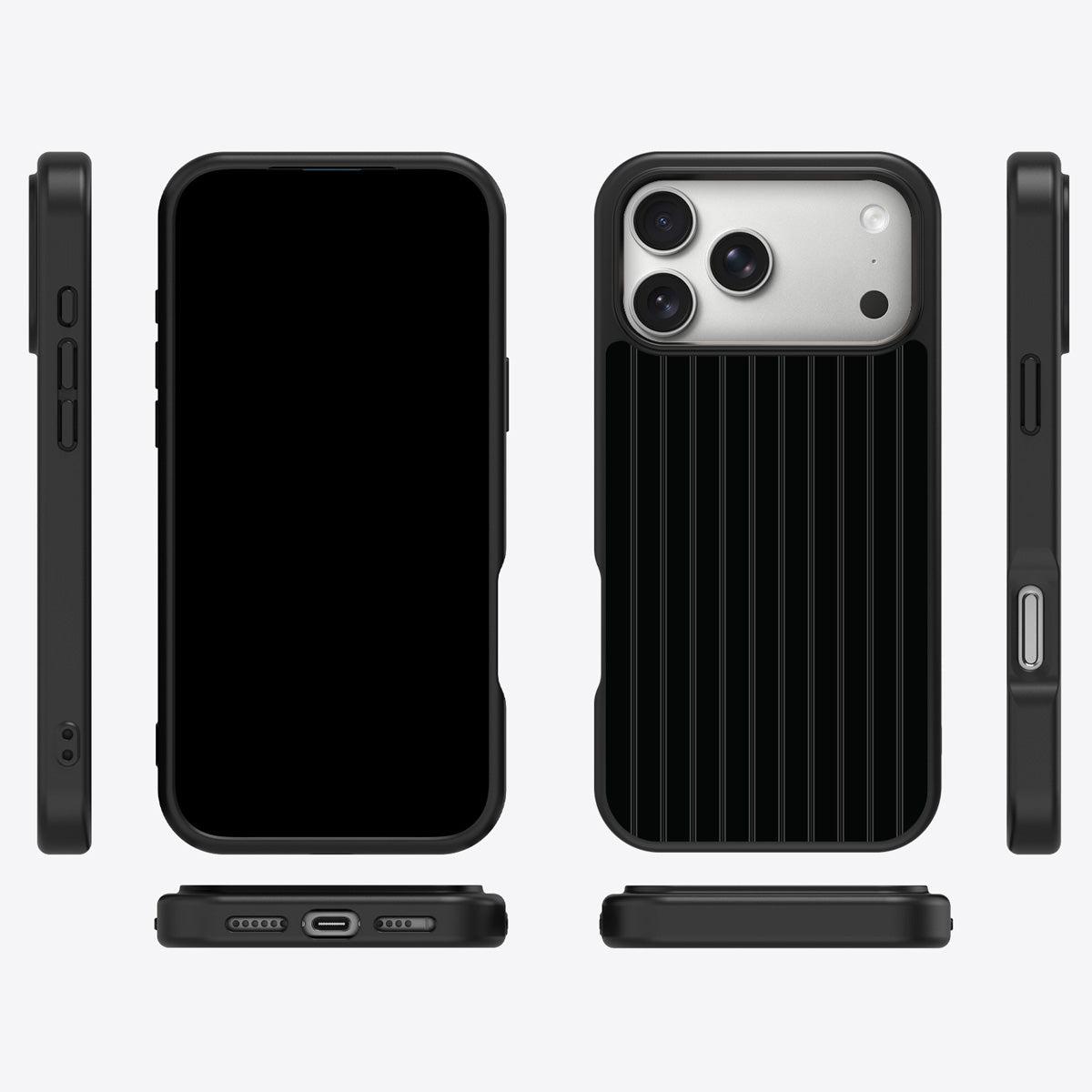 Onyx Pinstripe iPhone 17 Pro Max case cover – multi-angle view