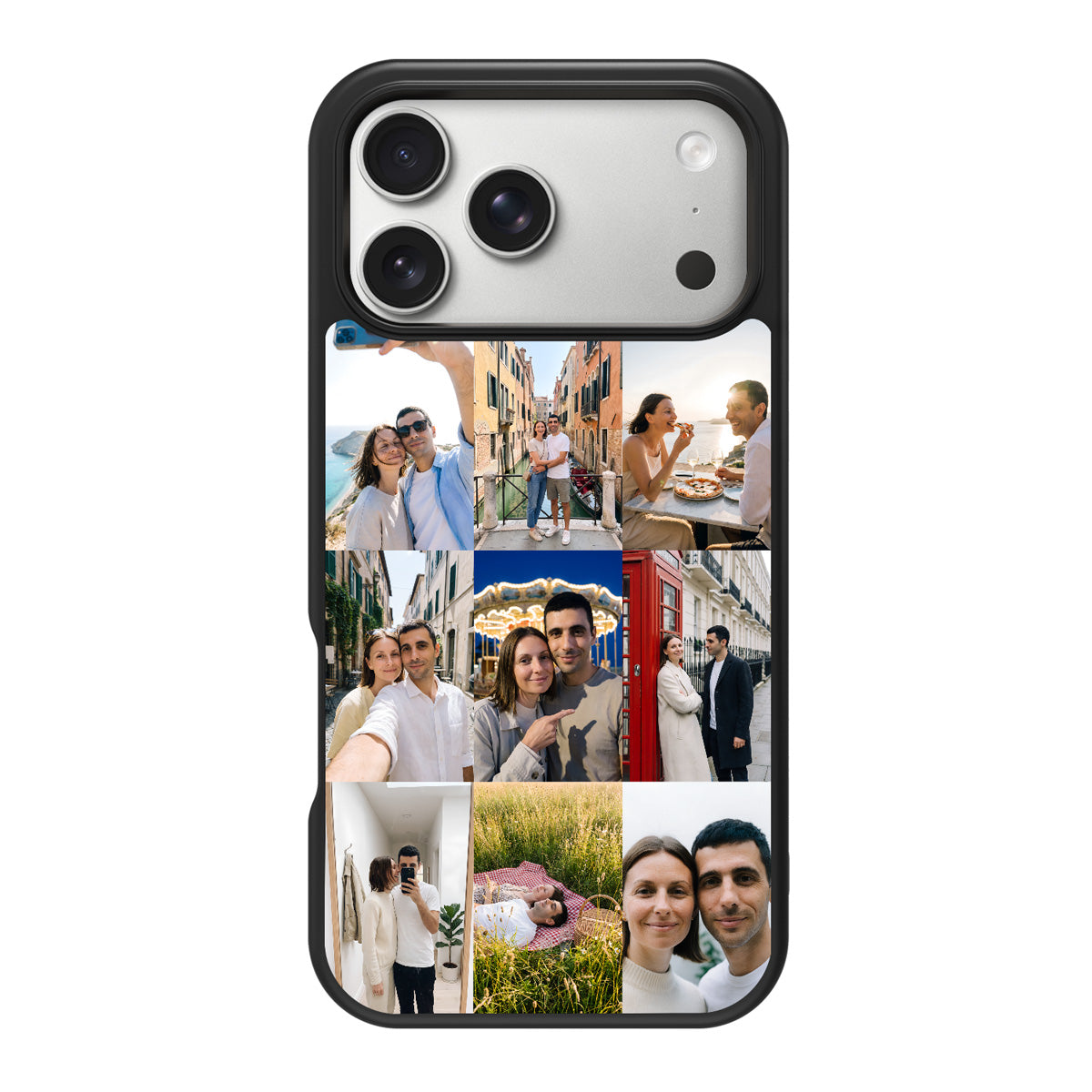 Personalised Photo Collage iPhone 17 Pro Max case – back view, couples 9-photo collage