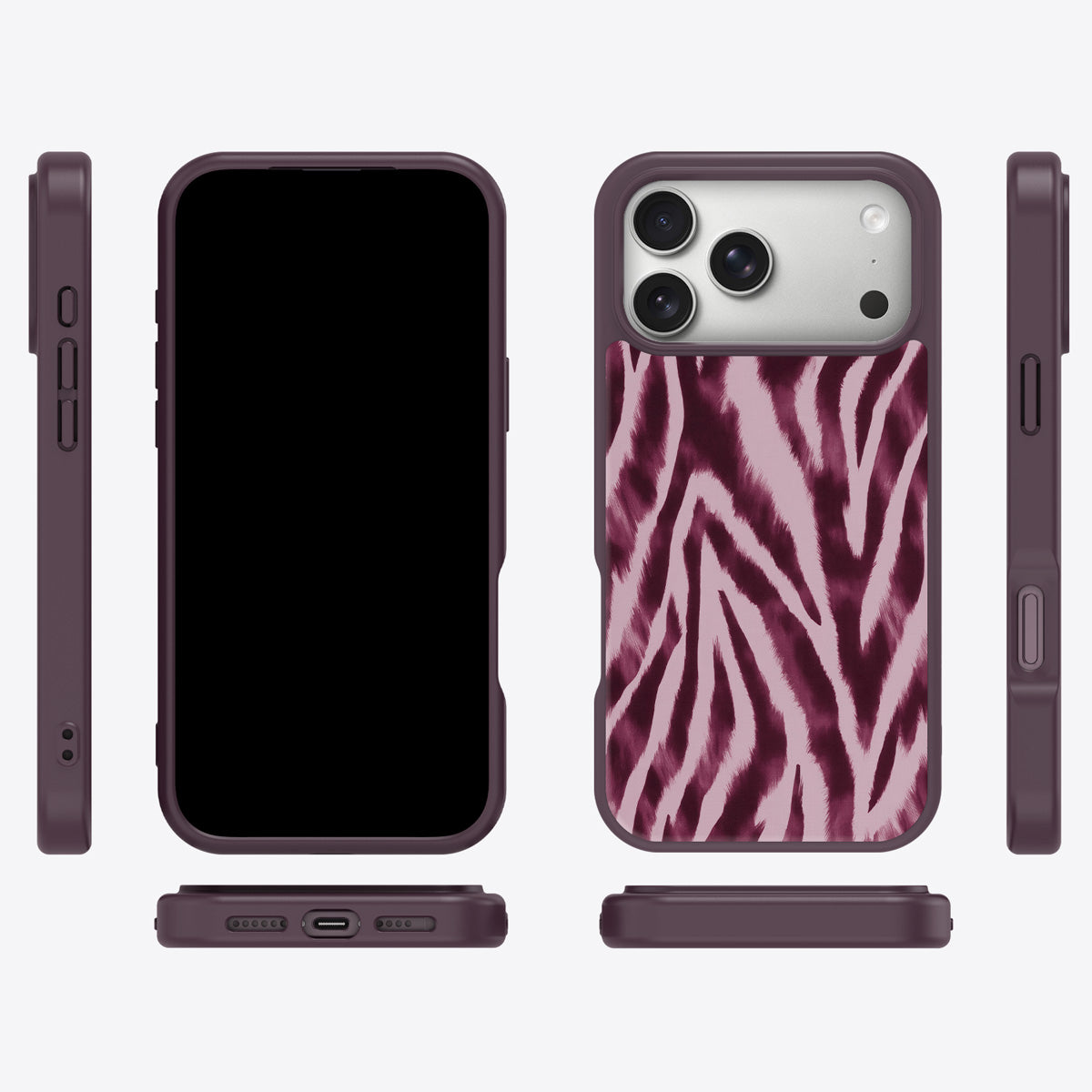Sangria Zebra iPhone 17 Pro Max case cover – multi-angle view