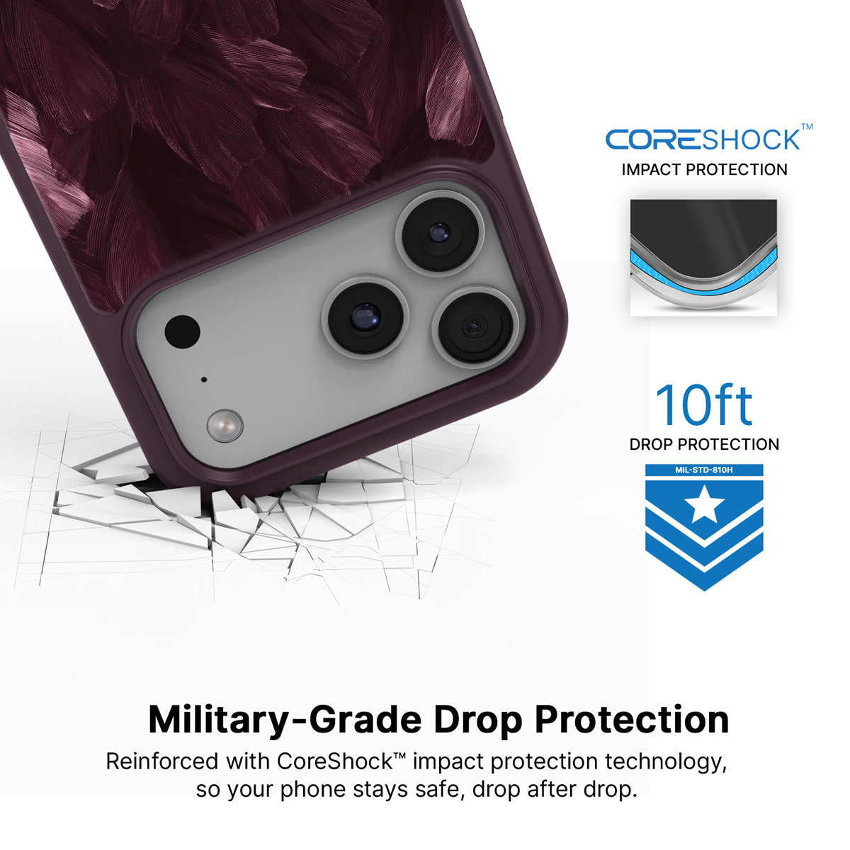 Wine Plumage iPhone 17 Pro Max case with drop protection
