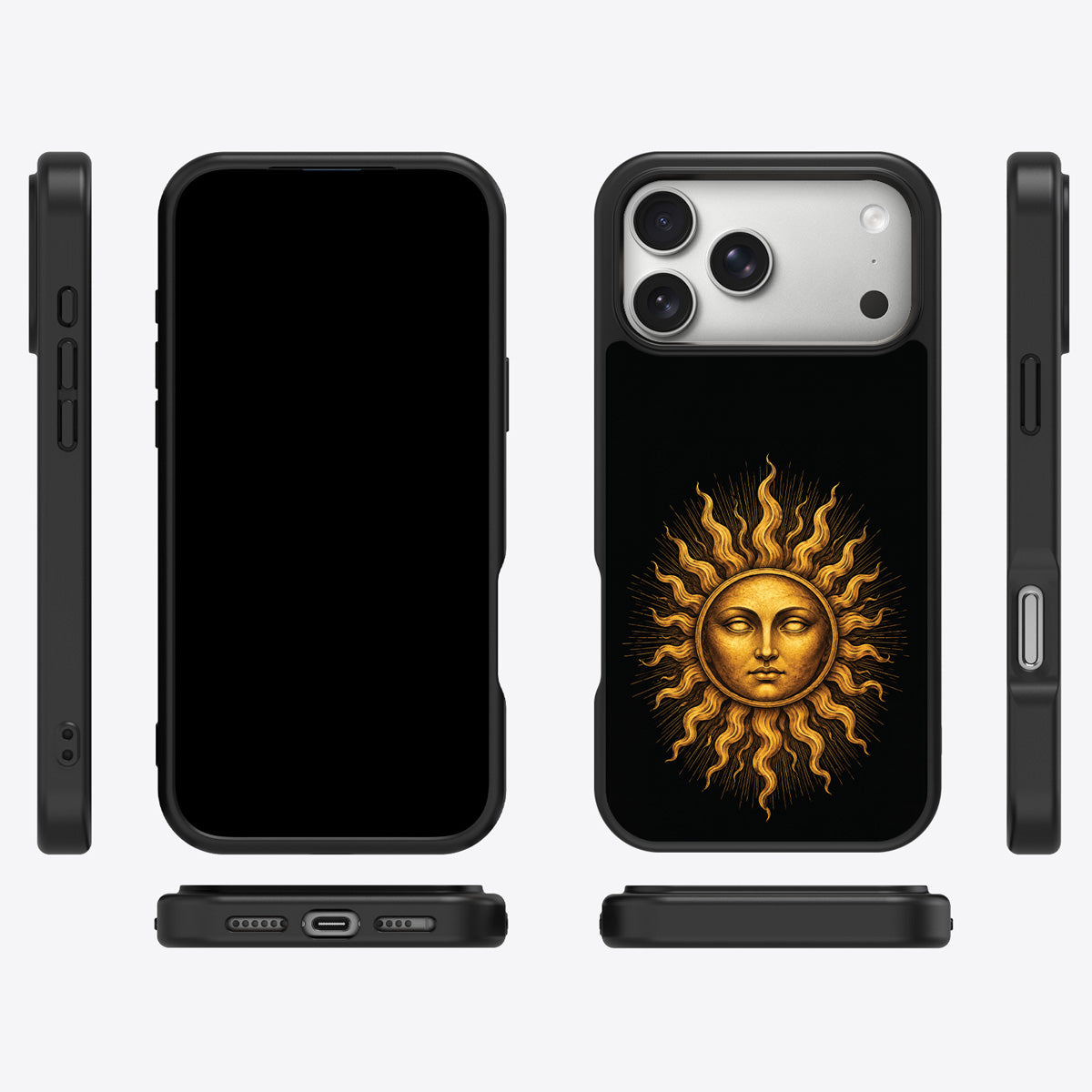 Celestial Sun iPhone 18 Pro case cover – multi-angle view