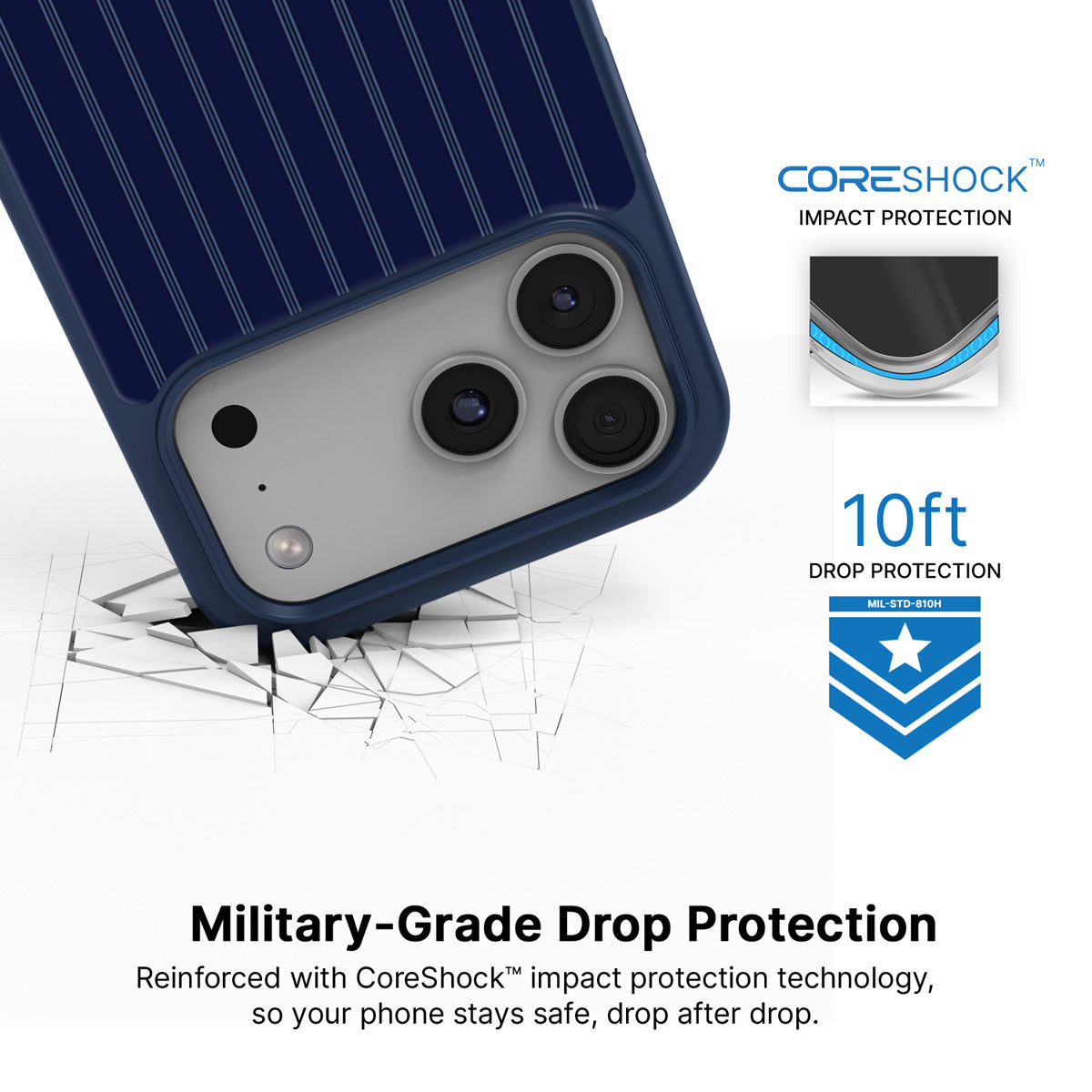Ink Pinstripe iPhone 18 Pro case with drop protection