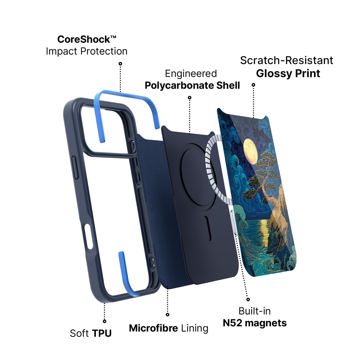 MagSafe case construction – Moonlit Tide phone case