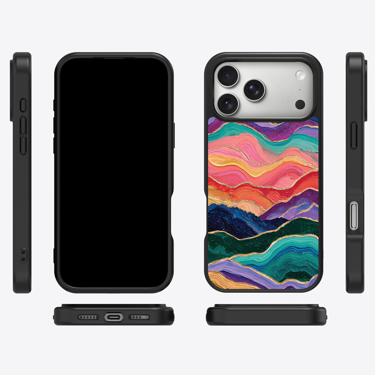 Painted Peaks iPhone 18 Pro case cover – multi-angle view