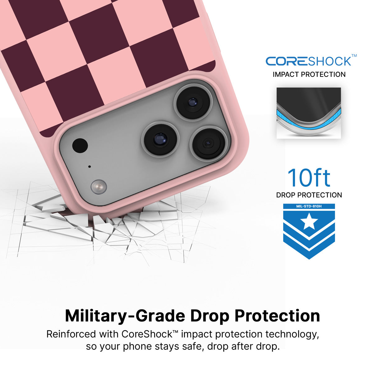 Claret Tile iPhone 18 Pro Max case with drop protection