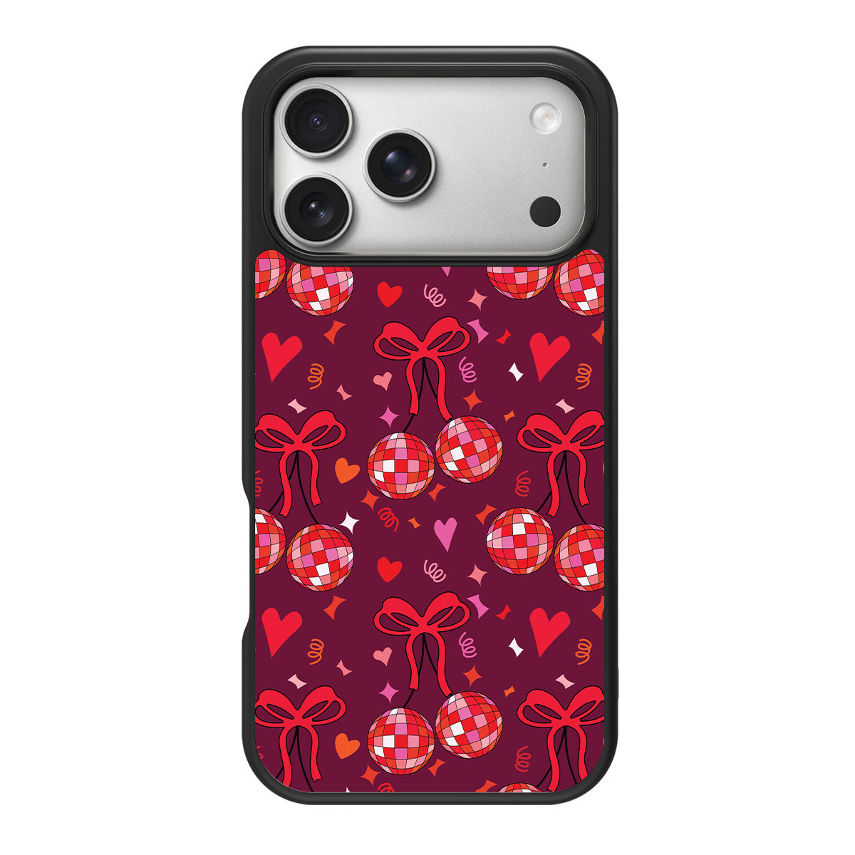 Disco Cherries design back view – iPhone 18 Pro Max case