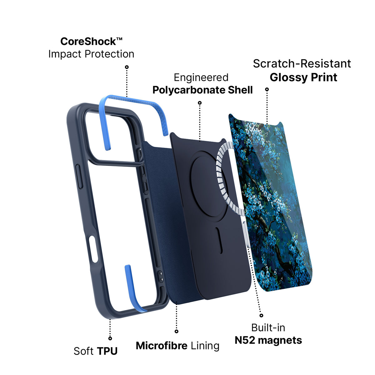 MagSafe case construction – Moonlit Petals phone case