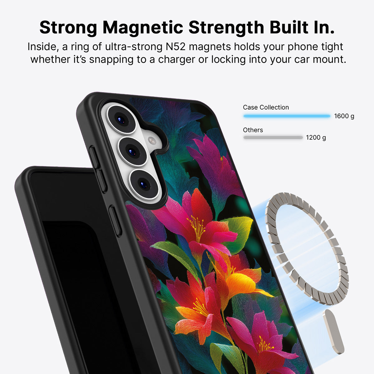 Samsung Galaxy S26 Qi2 magnetic case with N52 magnets – Jungle Bloom design