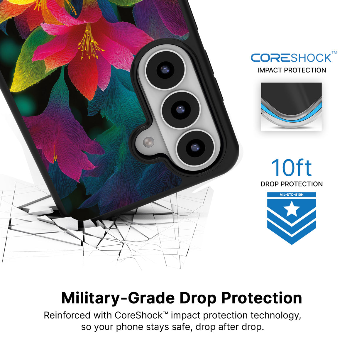 Jungle Bloom Samsung Galaxy S26 case with 10ft military-grade drop protection