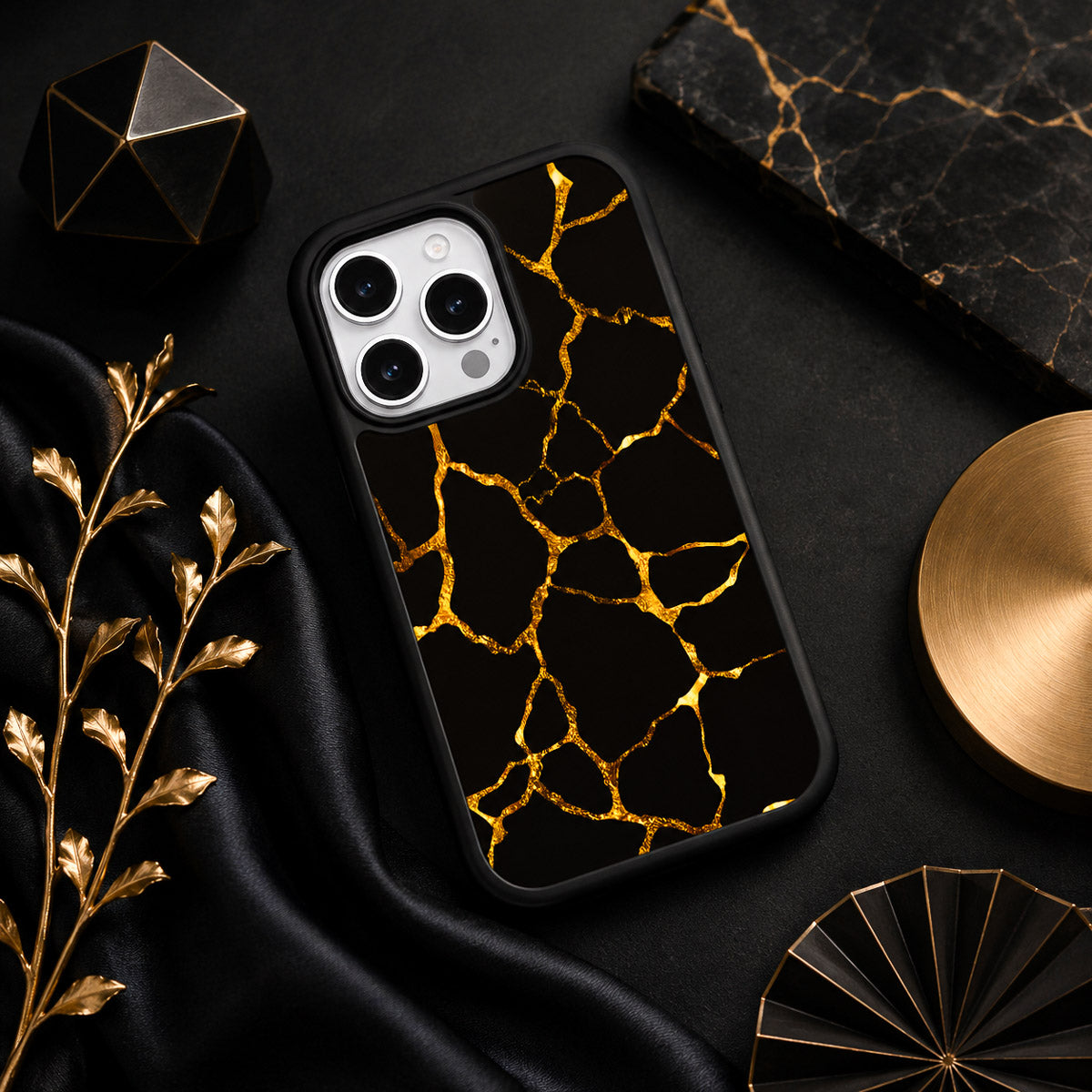 Black Gold Marble Designer iPhone 16 Pro Case – Kintsugi | MagSafe — view 2