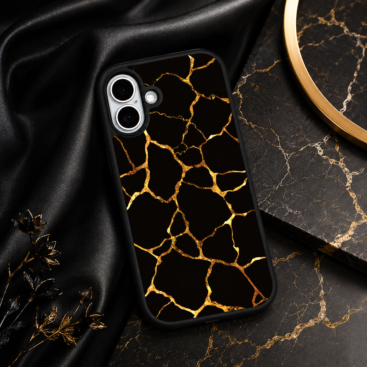 Black Gold Marble Designer iPhone 17 Case – Kintsugi | MagSafe — view 2