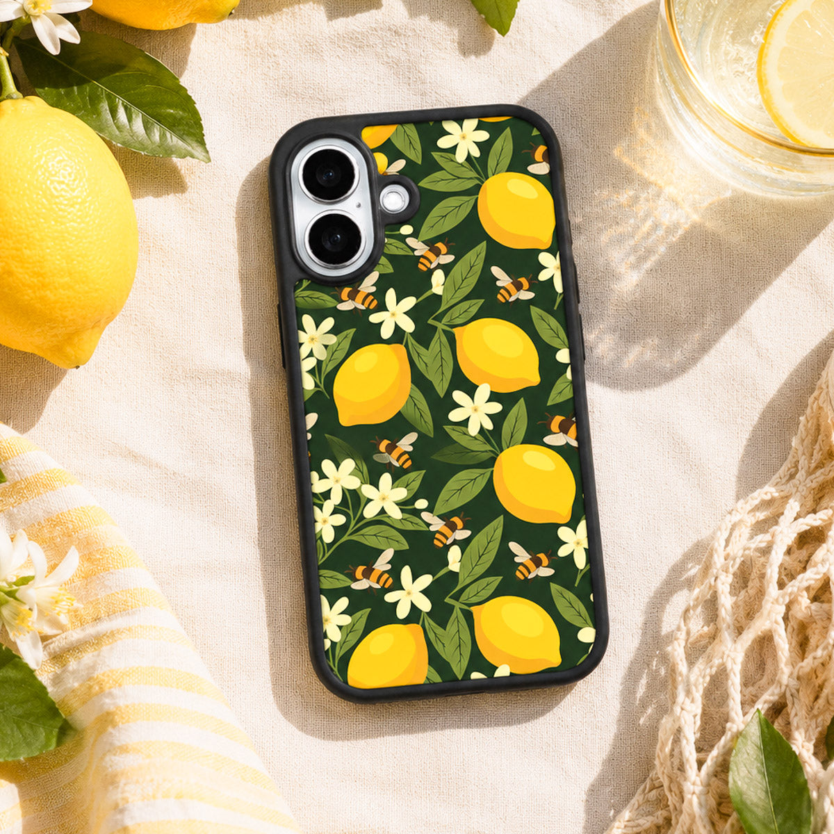 Cute Floral Designer iPhone 16 Case – Lemon and Bees | MagSafe — view 2