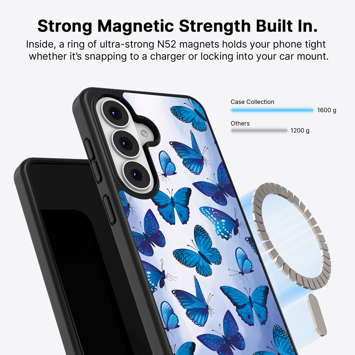 Samsung Galaxy S26 Qi2 magnetic case with N52 magnets – Magic Butterflies design