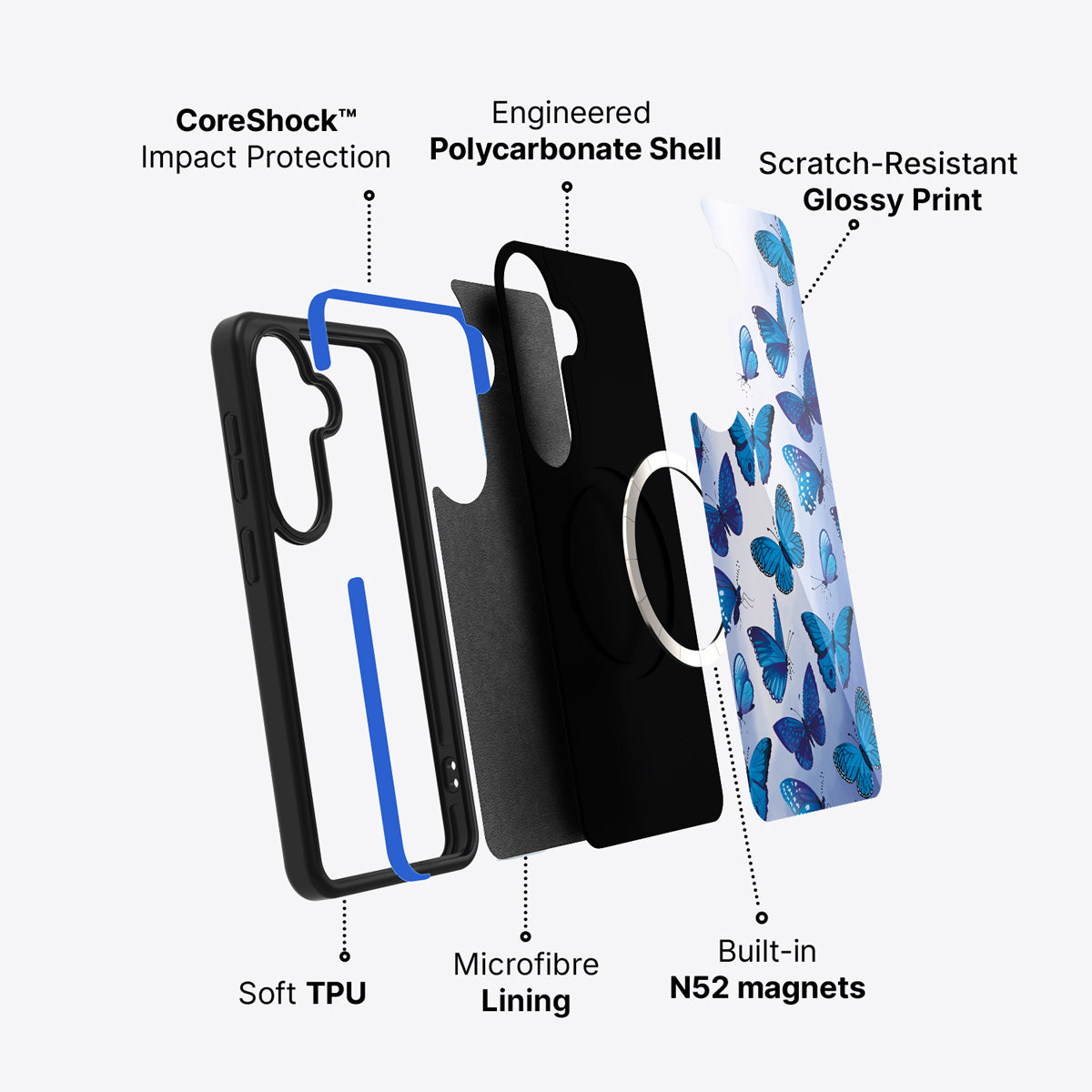 Samsung Galaxy S26 Plus case construction and features – Magic Butterflies phone case