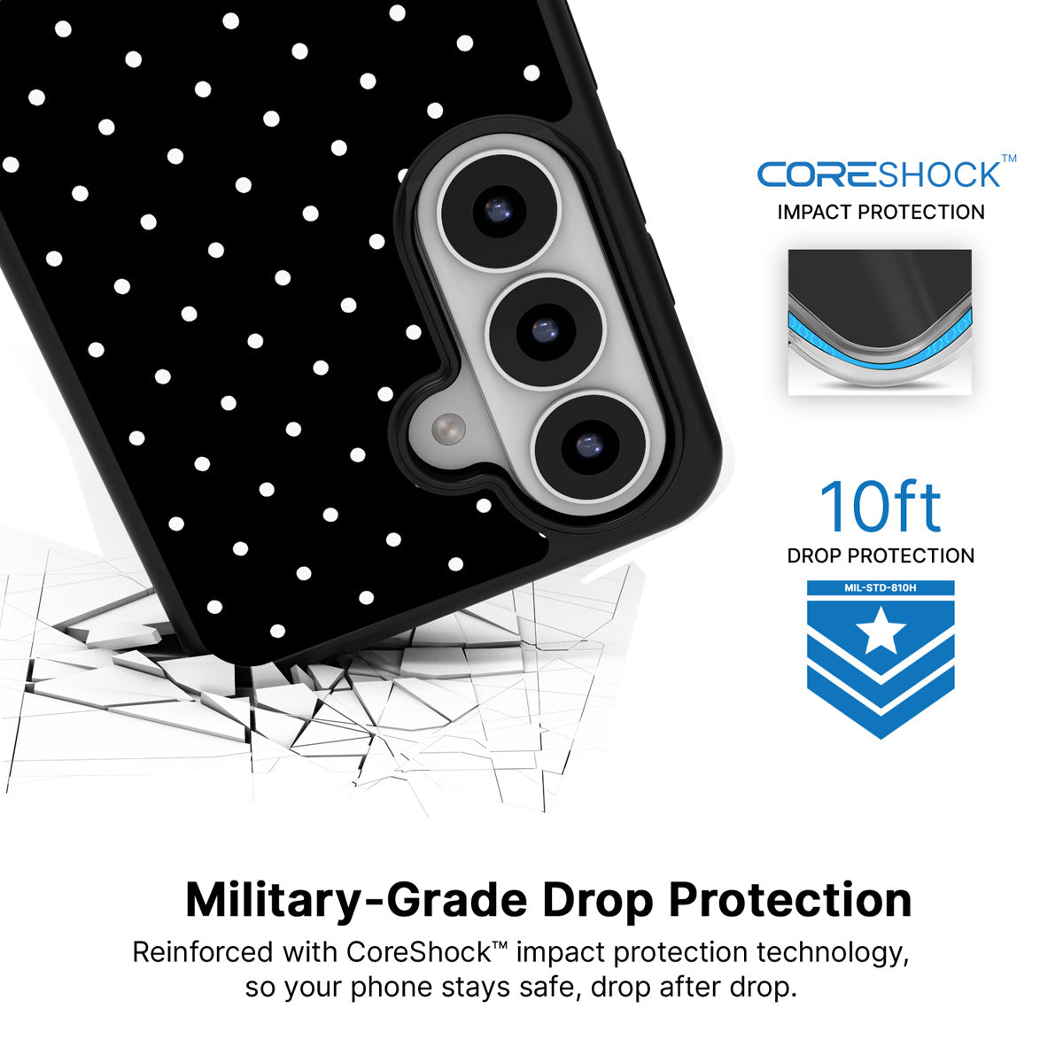 Midnight Confetti Samsung Galaxy S26 Plus case with 10ft military-grade drop protection