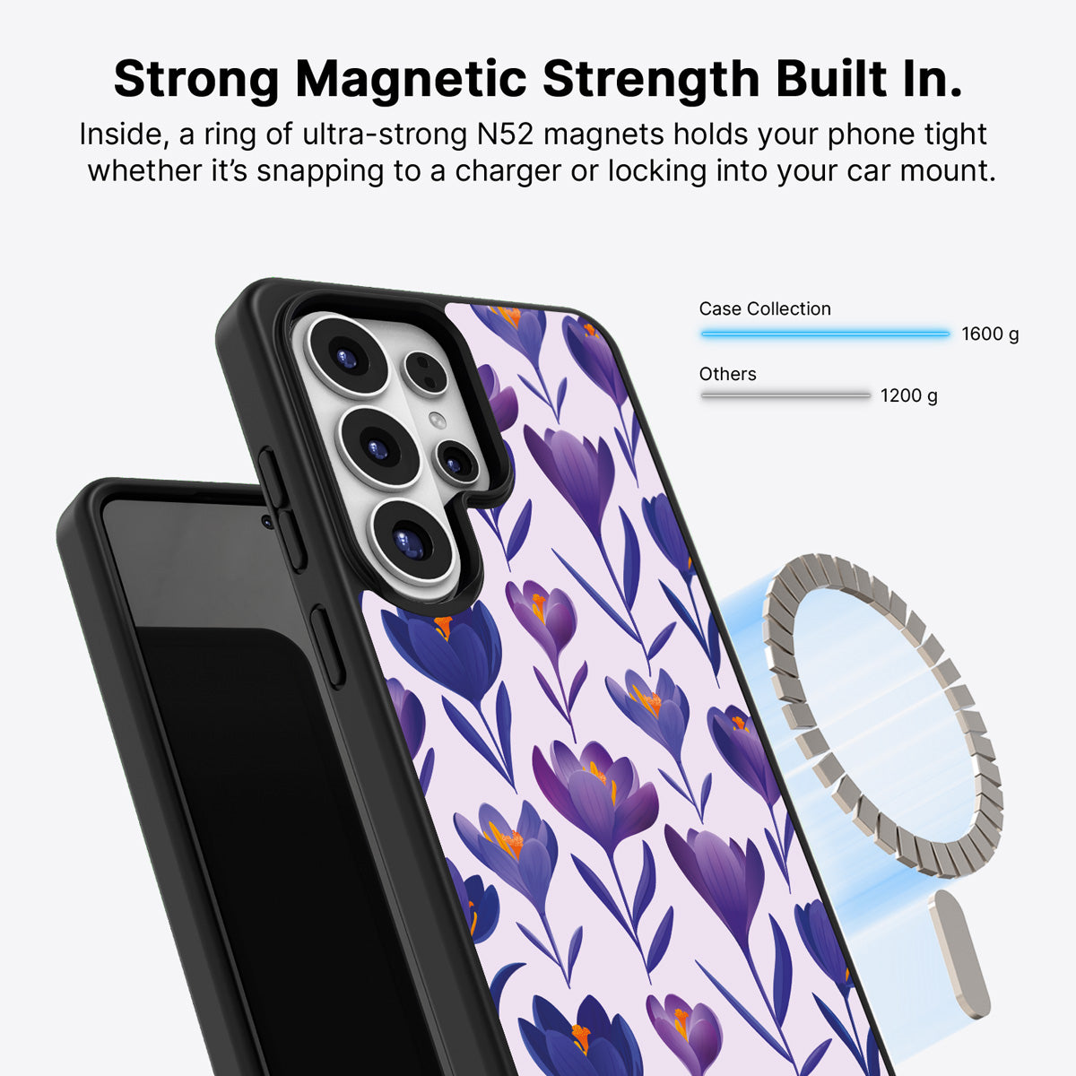 Samsung Galaxy S26 Ultra Qi2 magnetic case with N52 magnets – Midnight Crocus design