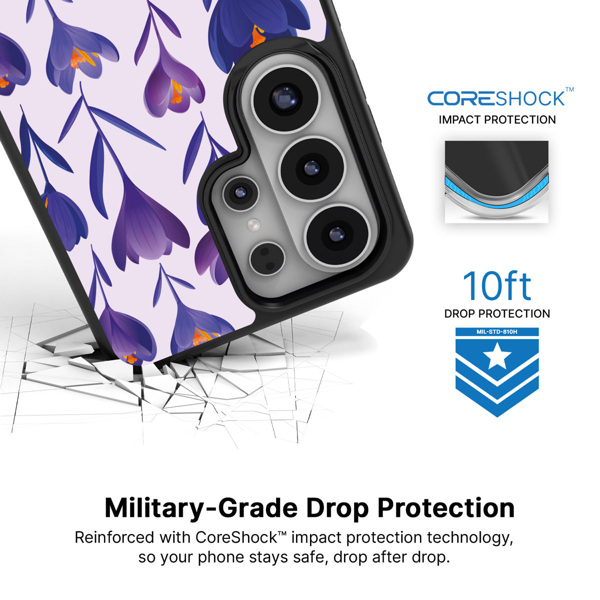 Midnight Crocus Samsung Galaxy S26 Ultra case with 10ft military-grade drop protection