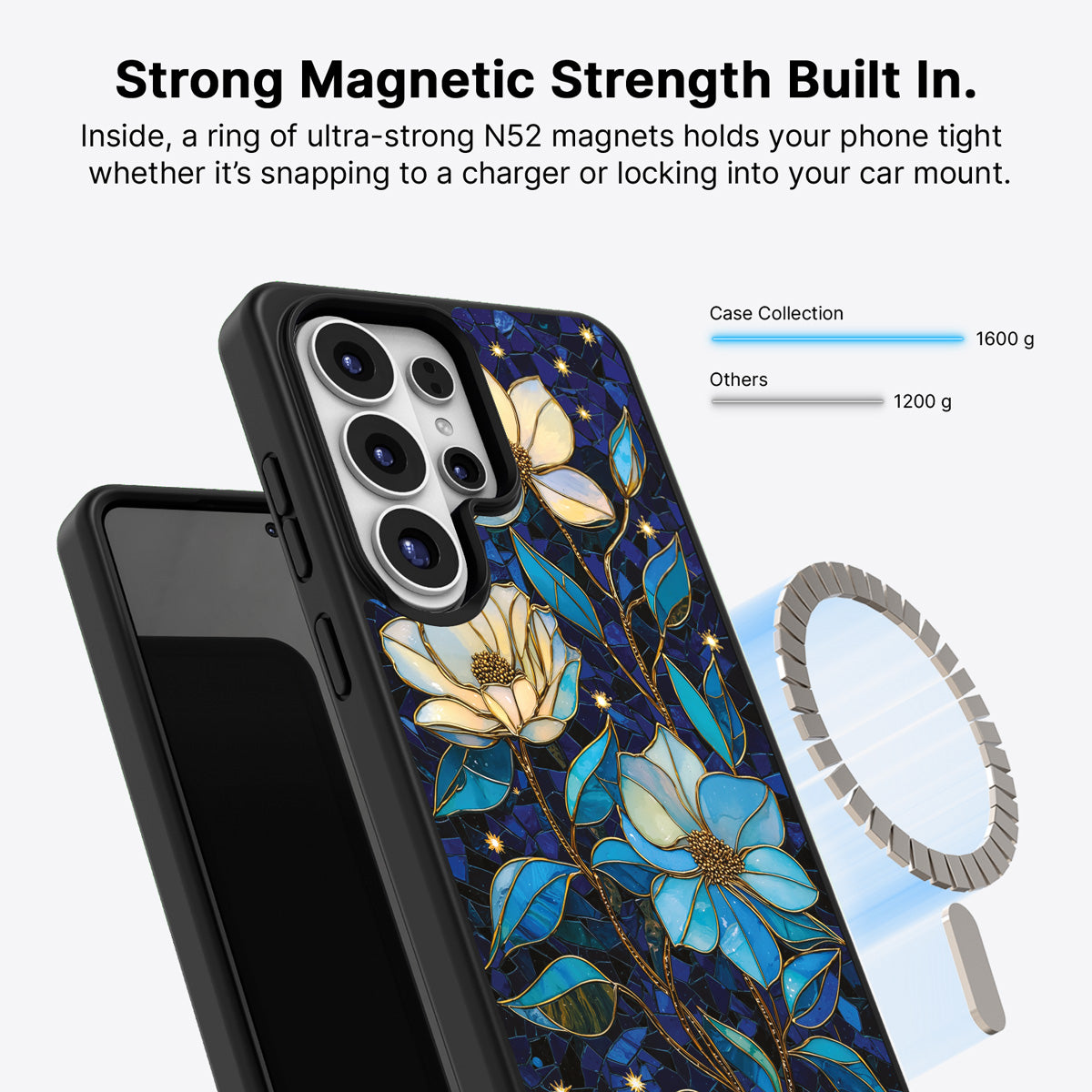 Samsung Galaxy S26 Ultra Qi2 magnetic case with N52 magnets – Midnight Magnolia design