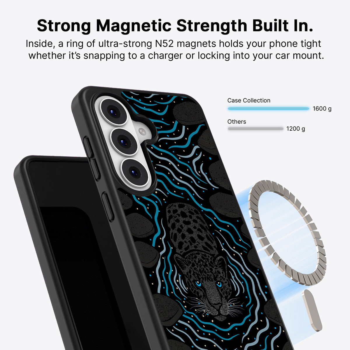 Samsung Galaxy S26 Qi2 magnetic case with N52 magnets – Midnight Panther design