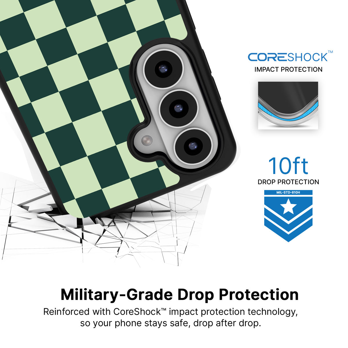 Mint Matrix Samsung Galaxy S26 case with 10ft military-grade drop protection