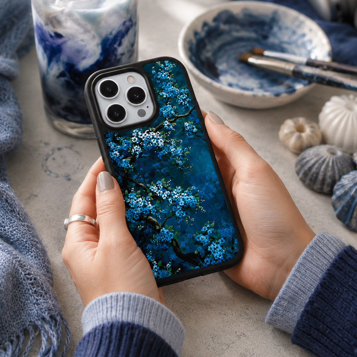 Floral Designer iPhone 15 Case – Moonlit Petals | MagSafe