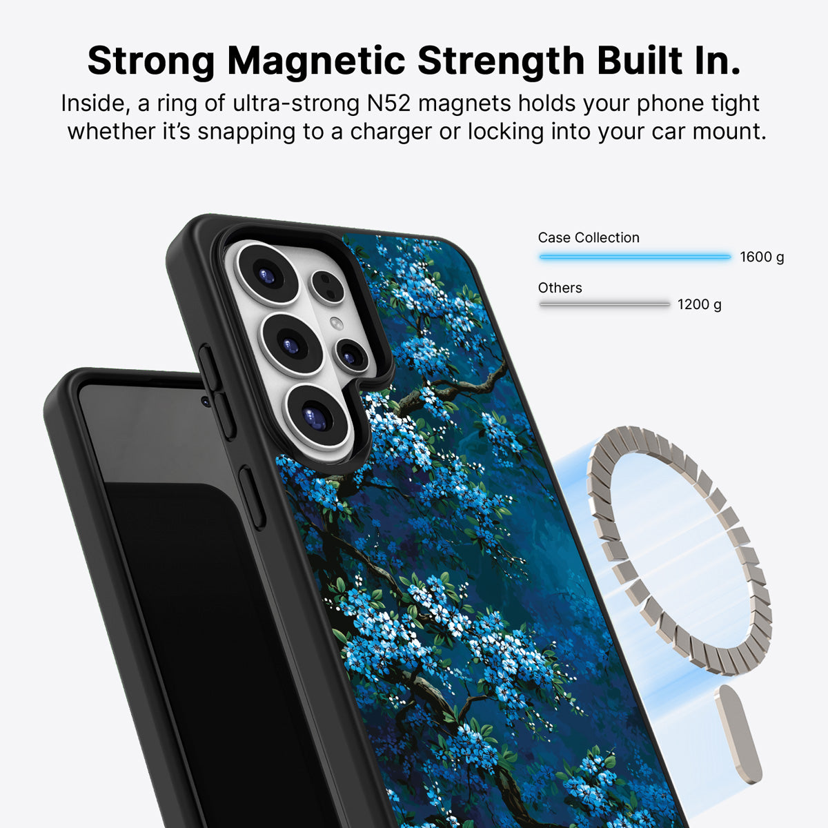 Samsung Galaxy S26 Ultra Qi2 magnetic case with N52 magnets – Moonlit Petals design