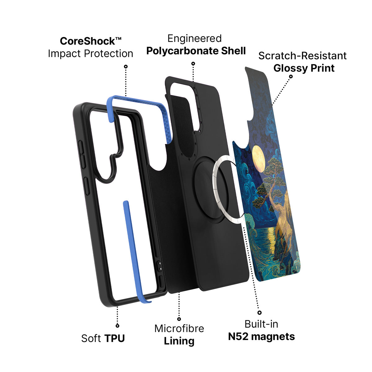 Samsung Galaxy S26 Ultra case construction and features – Moonlit Tide phone case