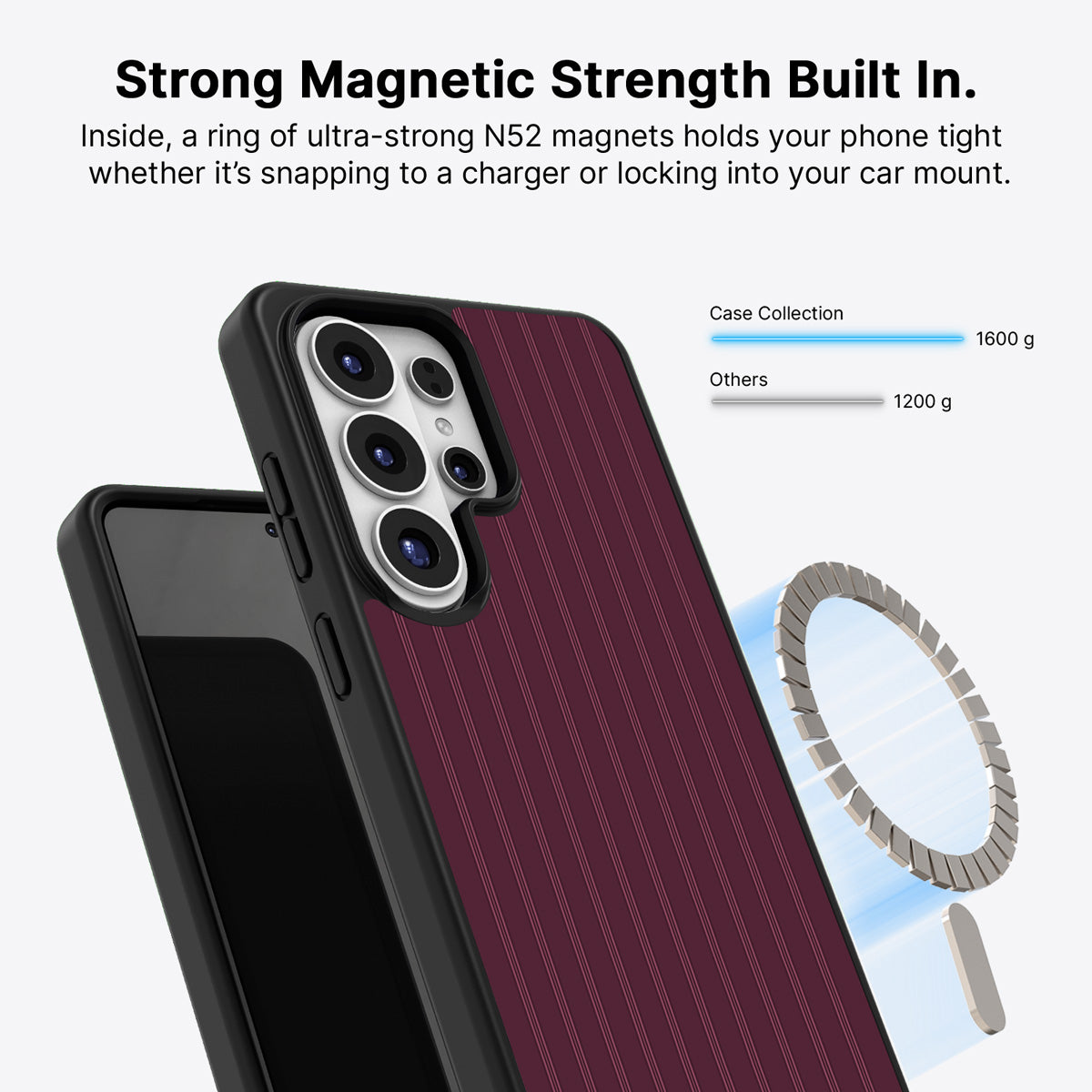 Samsung Galaxy S26 Ultra Qi2 magnetic case with N52 magnets – Mulberry Pinstripe design