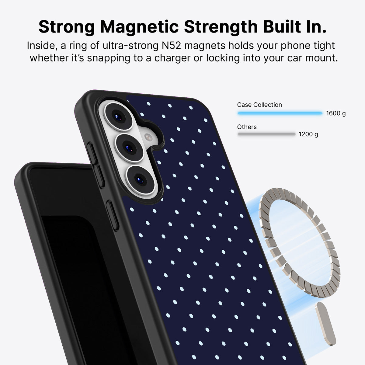 Samsung Galaxy S26 Qi2 magnetic case with N52 magnets – Navy Whisper design