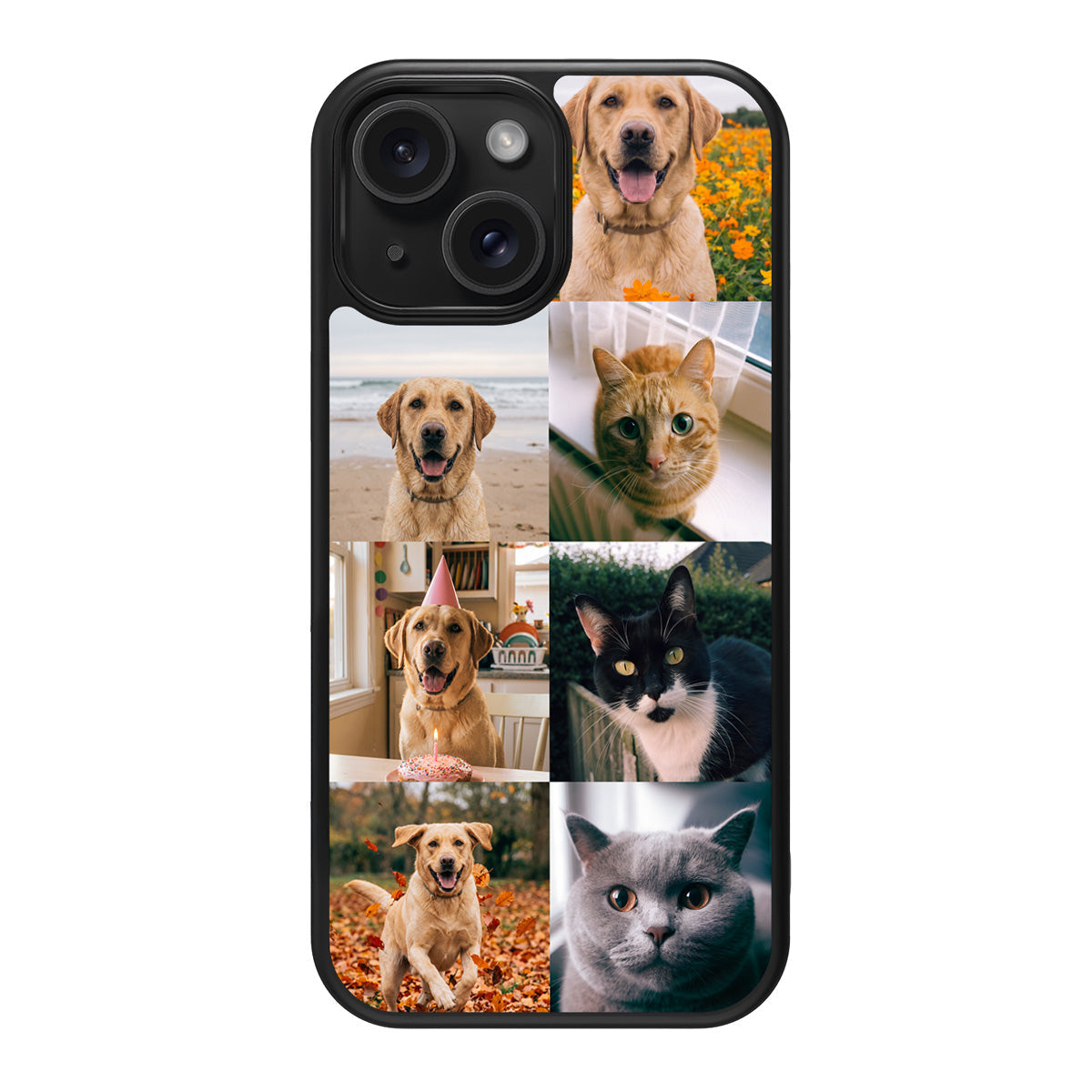 Personalised iPhone 15 Plus case – 7-photo pet collage design