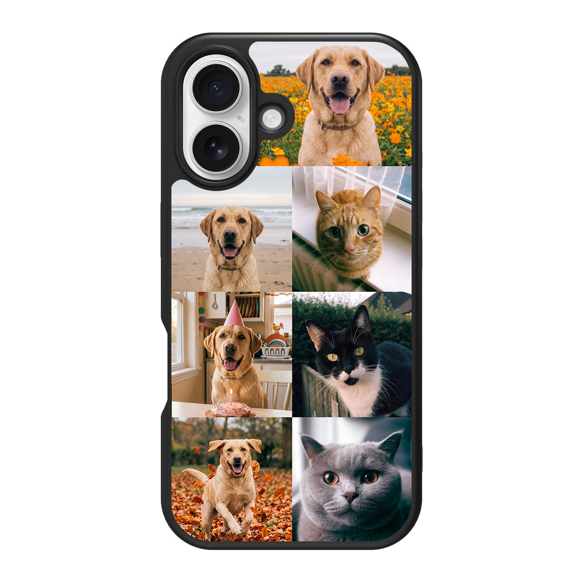 Personalised iPhone 16 Plus case – 7-photo pet collage design