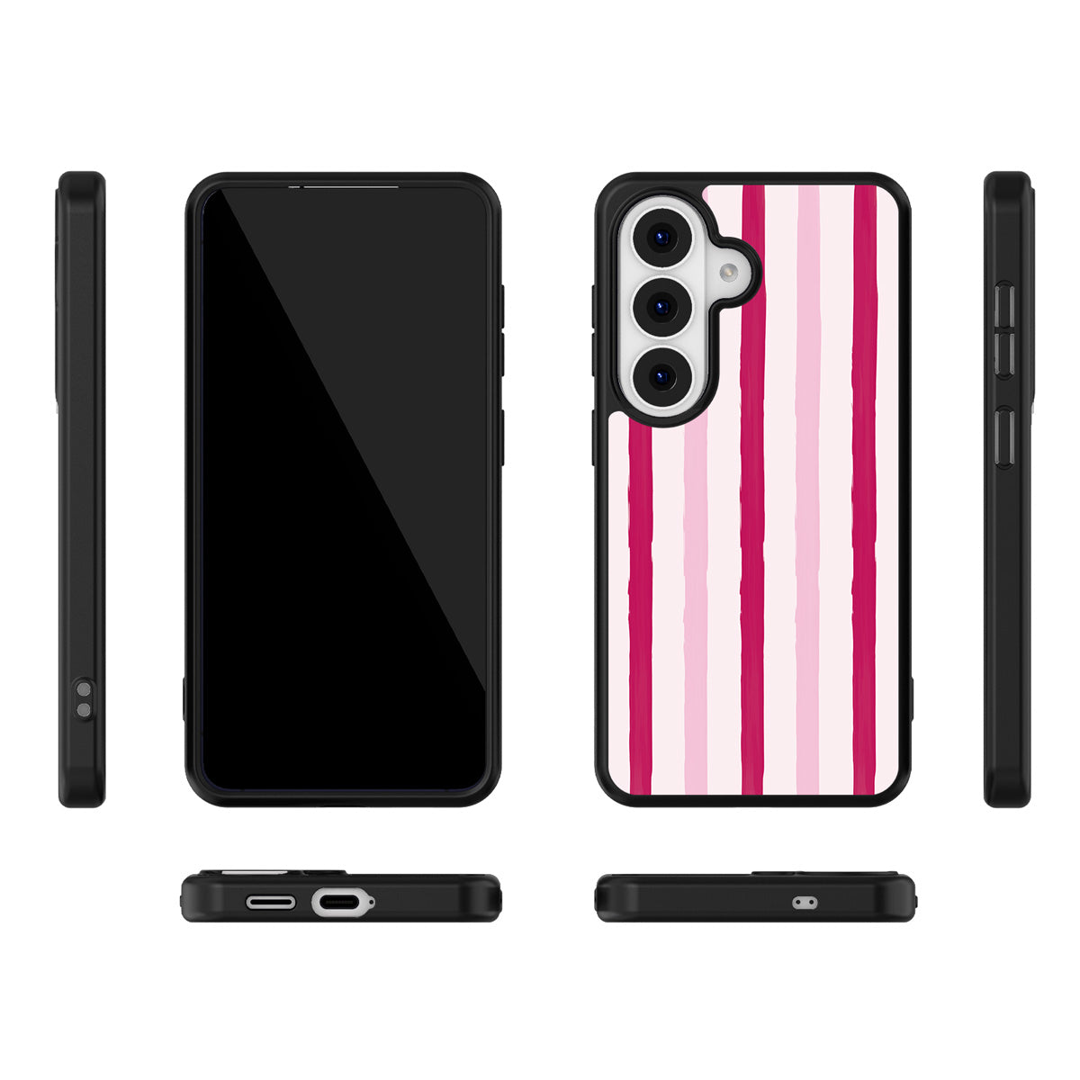 Pink Watercolor Stripes Samsung Galaxy S26 case – multi-angle view