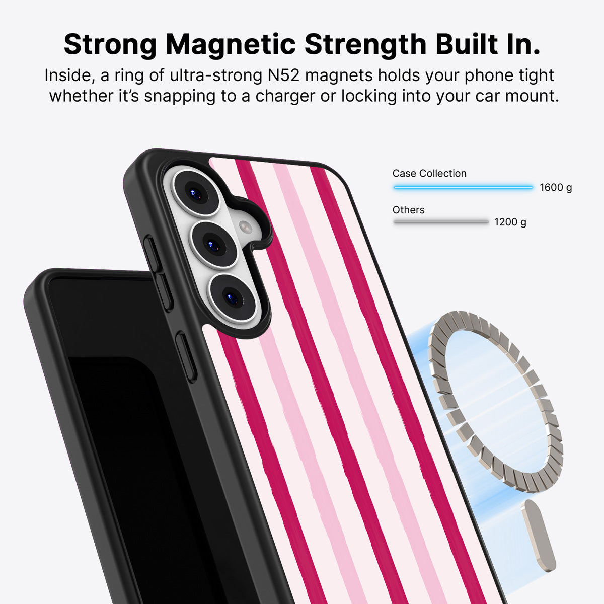 Samsung Galaxy S26 Plus Qi2 magnetic case with N52 magnets – Pink Watercolor Stripes design