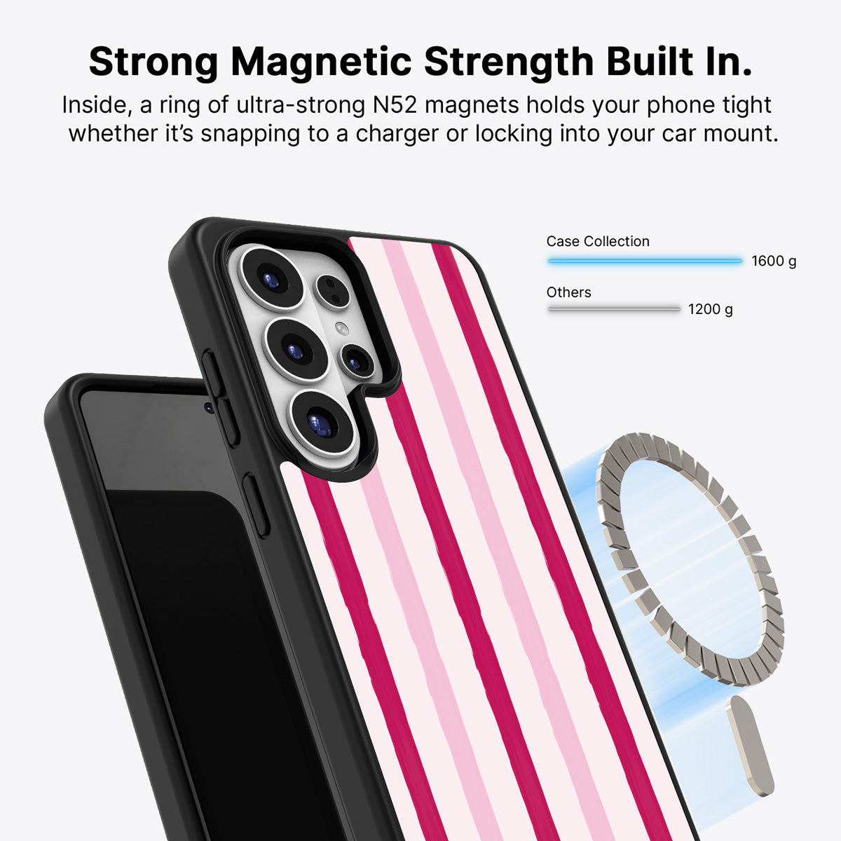 Samsung Galaxy S26 Ultra Qi2 magnetic case with N52 magnets – Pink Watercolor Stripes design