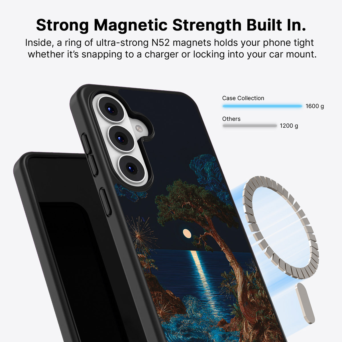 Samsung Galaxy S26 Plus Qi2 magnetic case with N52 magnets – Quiet Moon design