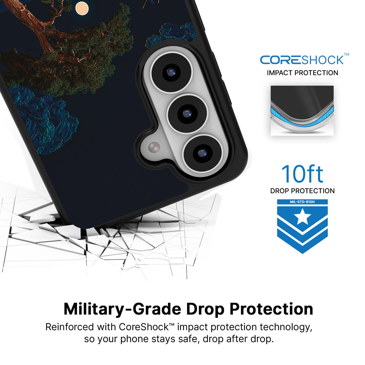 Quiet Moon Samsung Galaxy S26 Plus case with 10ft military-grade drop protection