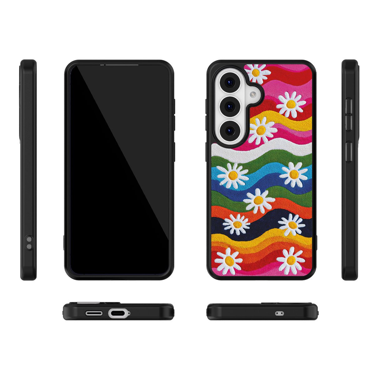 Rainbow Daisy Samsung Galaxy S26 case – multi-angle view