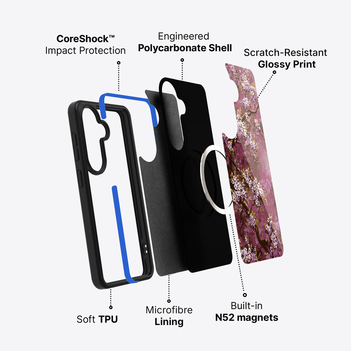 Samsung Galaxy S26 case construction and features – Rose Whisper phone case
