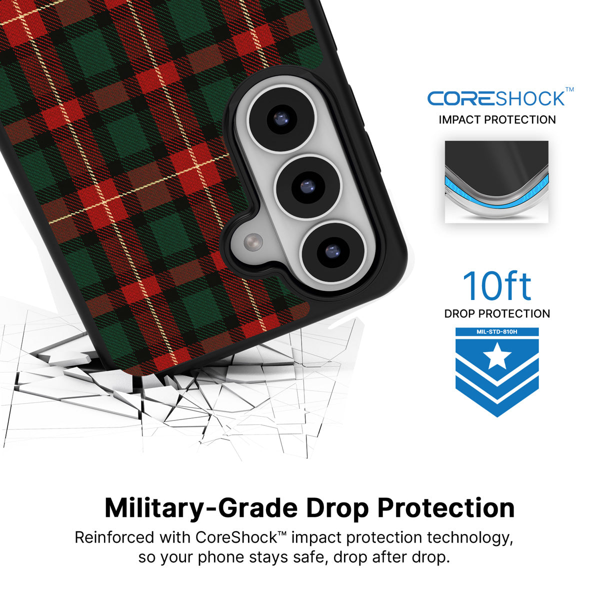 Royal Tartan Samsung Galaxy S26 case with 10ft military-grade drop protection