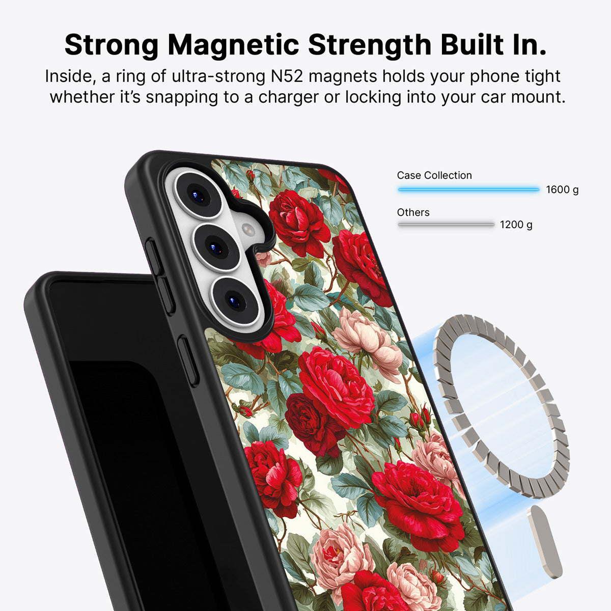 Samsung Galaxy S26 Qi2 magnetic case with N52 magnets – Ruby Roses design