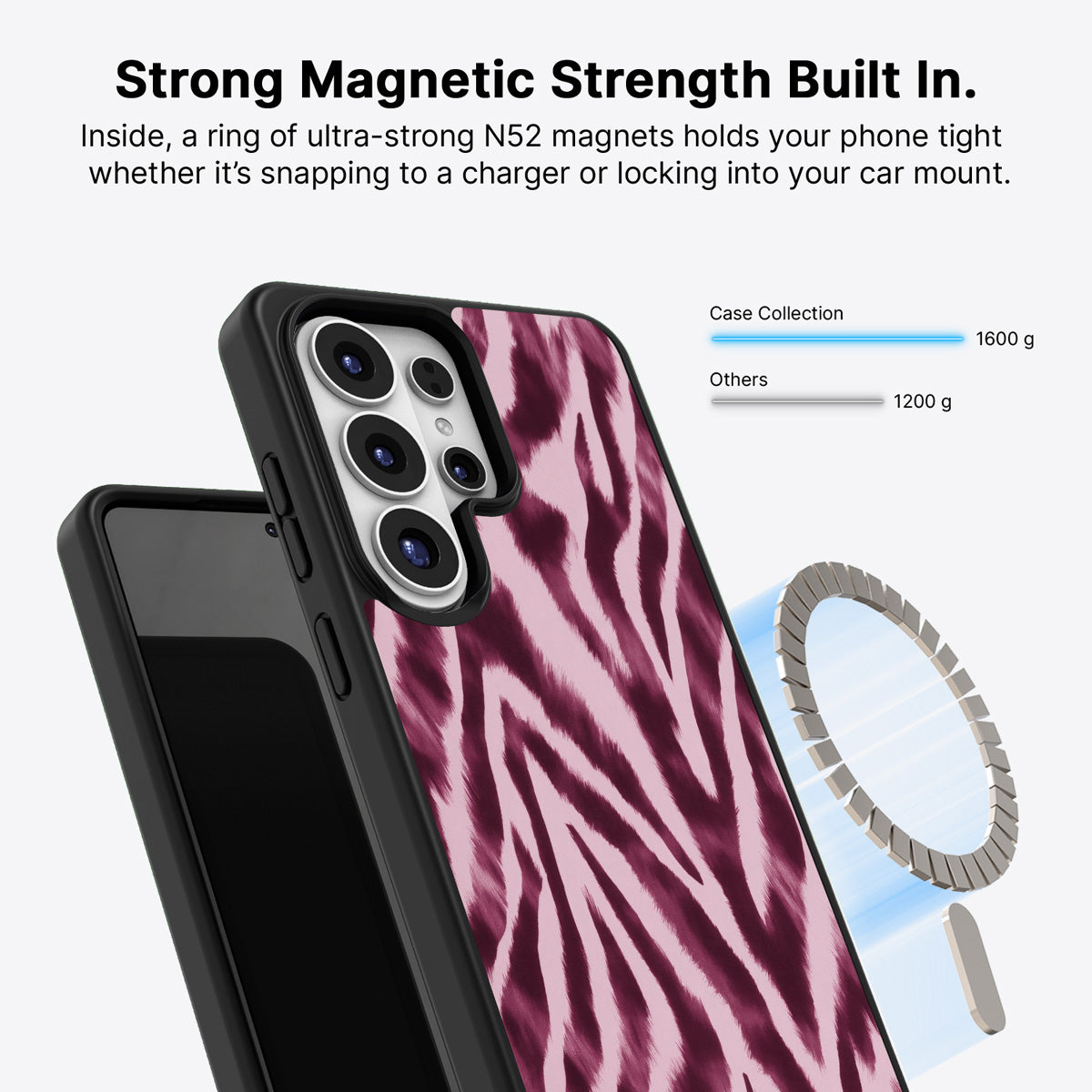 Samsung Galaxy S26 Ultra Qi2 magnetic case with N52 magnets – Sangria Zebra design