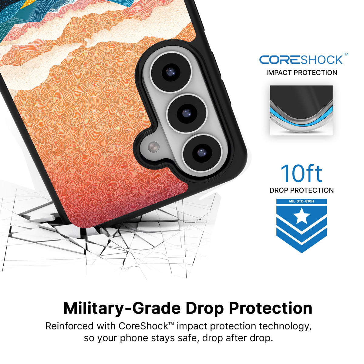 Soft Horizon Samsung Galaxy S26 Plus case with 10ft military-grade drop protection