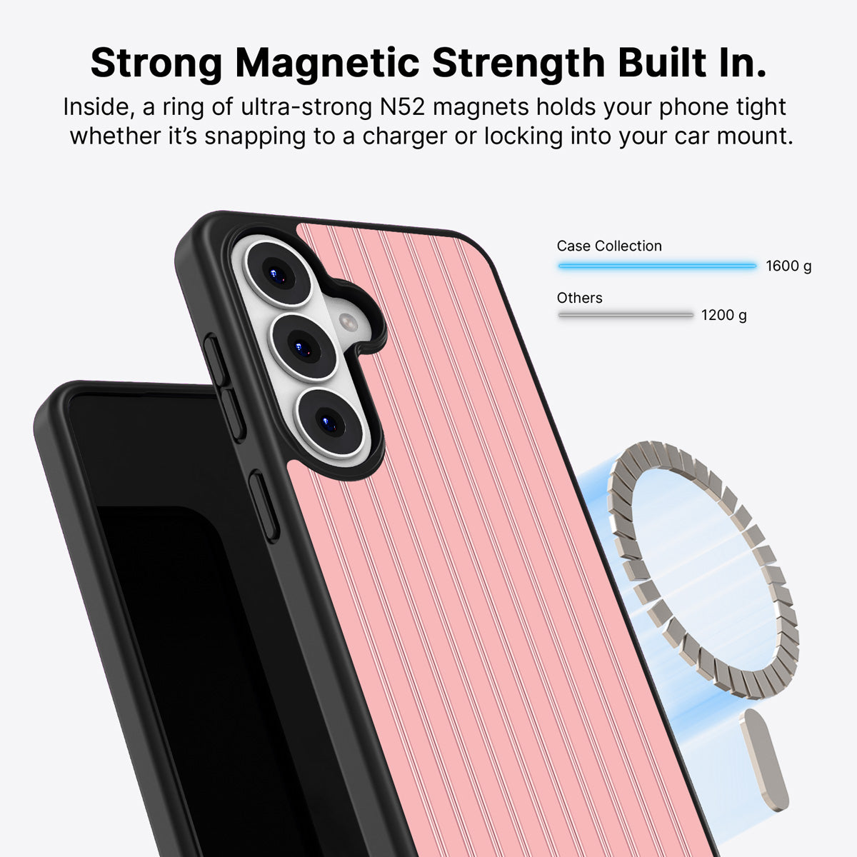 Samsung Galaxy S26 Qi2 magnetic case with N52 magnets – Sorbet Pinstripe design