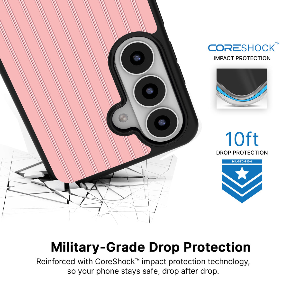 Sorbet Pinstripe Samsung Galaxy S26 case with 10ft military-grade drop protection