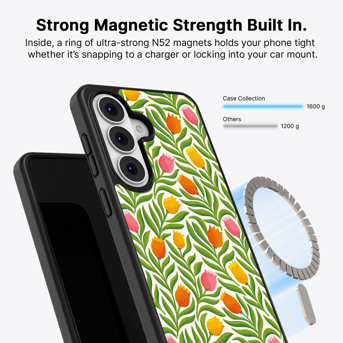 Samsung Galaxy S26 Plus Qi2 magnetic case with N52 magnets – Spring Tulips design