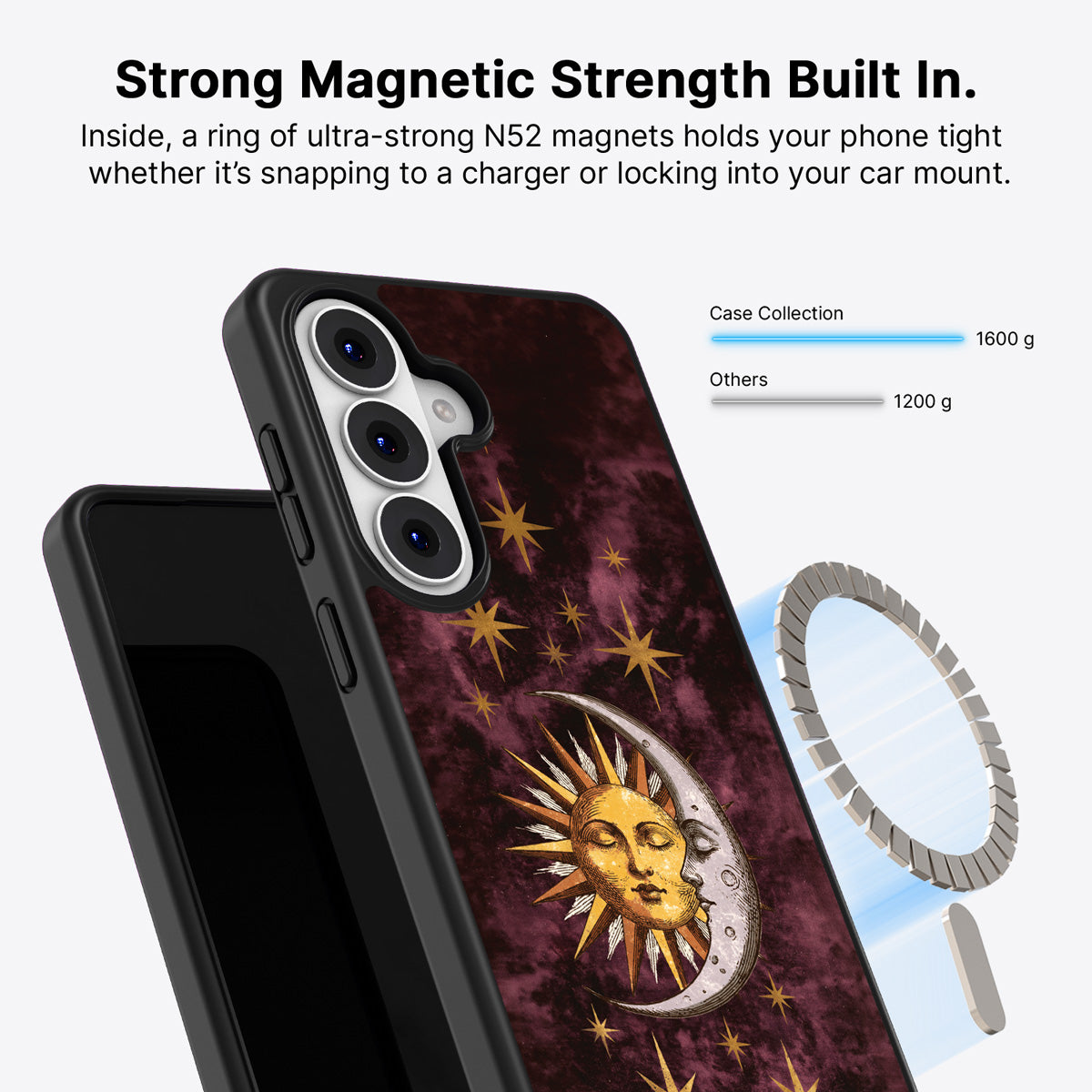 Samsung Galaxy S26 Plus Qi2 magnetic case with N52 magnets – Sun and Moon design