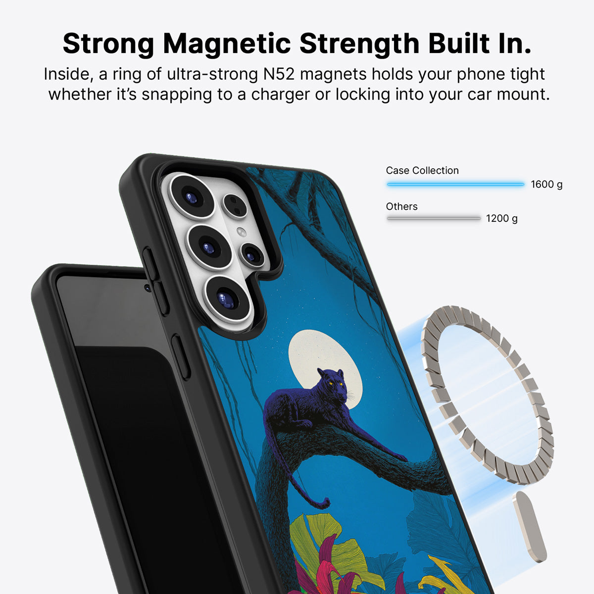 Samsung Galaxy S26 Ultra Qi2 magnetic case with N52 magnets – Tropic Panther design